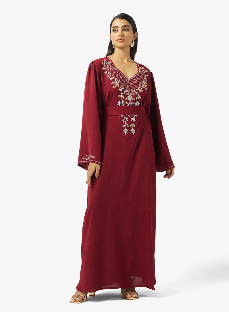 hayas closet Embellished Belted Jalabiya - Image 1
